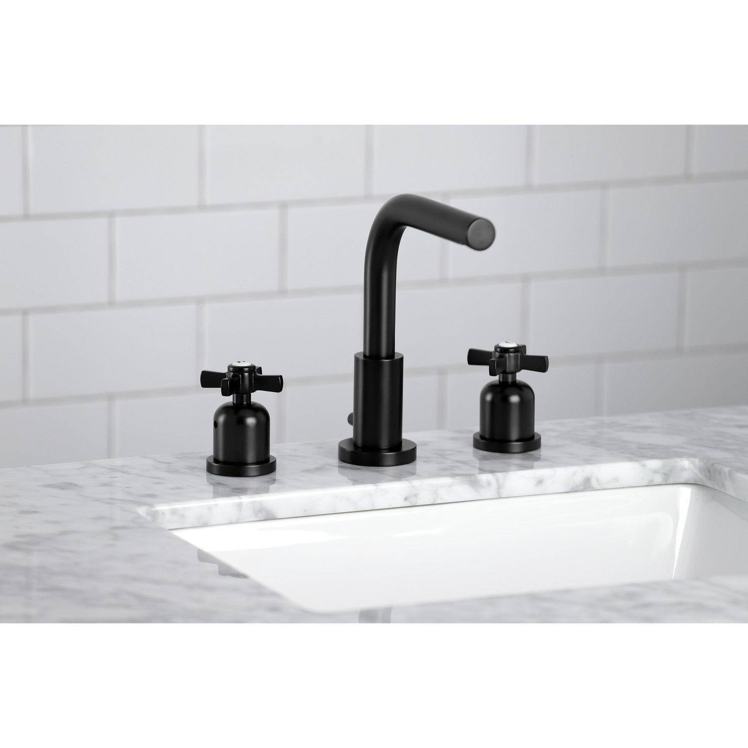 Kingston Tulare FSC8950ZX - Millennium Two-Handle 3-Hole Deck Mount Widespread Bathroom Faucet with Brass Pop-Up, Matte Black — thumbnail 2